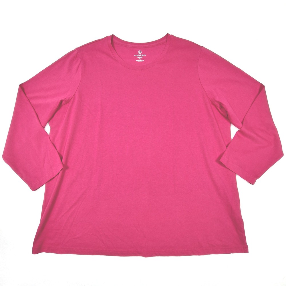 Lands End Relaxed Top Womens XL Pink Supima Cotton Crew Neck Casual